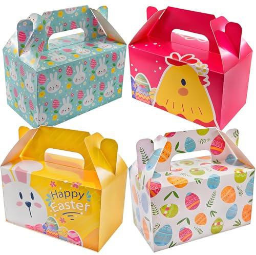 12 Pezzi Scatole Regalo Pasqua con Motivi di Coniglietti Uova Pulcino Scatoline Pasquali Piccole Carta per Caramelle Cioccolato Biscotti Sacchetti Confezione Regali Vuote Decorazioni per Feste