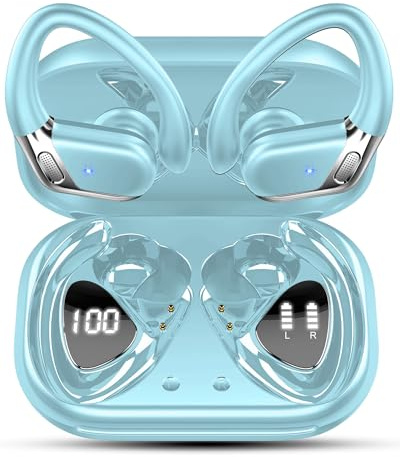 Cuffie Bluetooth 5.4 Sport, 2026 Auricolari Bluetooth con 3D Bass Stereo, 50 Ore Cuffie In Ear Cancellazione Rumore ENC e 4 HD Mics, IP7 Impermeabile Cuffie Senza Fili, HiFi Cuffiette LED Display