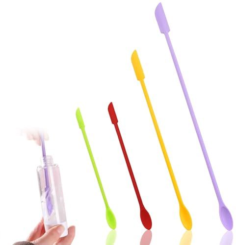 Rayakt 4 Pcs Mini Silicone Spatula, Multicolored Makeup Spatulas, Double-Headed Kitchen Scraper, Multifunctional Reusable Tiny Silicone Spoon for Cosmetics, Jam Jar, Narrow Bottles, Thin Bottles