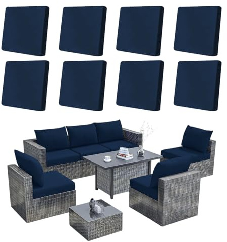 Hiseng Lot de 8/12/14 Housses de Coussin d'extérieur Extensible pour Salon de Jardin, Couleurs Unies Housses de Coussin de Rechange Canapé Extérieur Meubles de Terrasse (Bleu Marine,8 pièces)