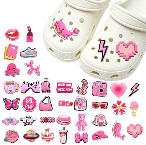 WUMZIRA 37 Pièces Pins pour Rose, Charms Mignons pour Filles et Femmes, pour Accessoires de Décoration de Chaussures, Bijoux de Chaussures pour Sabots et Sandales