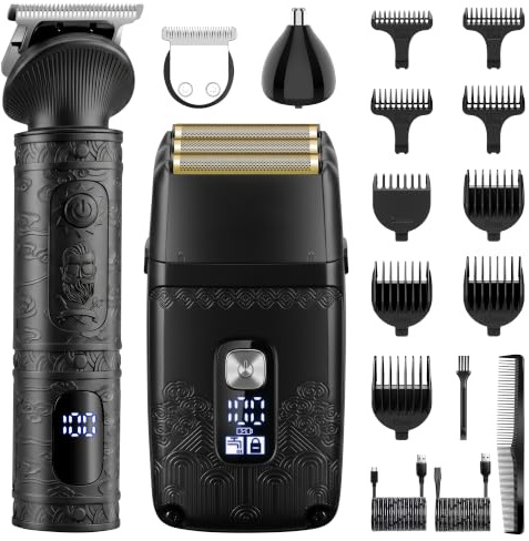Scttomon T-Blade Haarschneider Elektrische Rasierer für Männer Folienrasierer Bartschneider Männer Grooming Kit Präzisionstrimmer Rasierapparat Barttrimmer Akku Schwarz