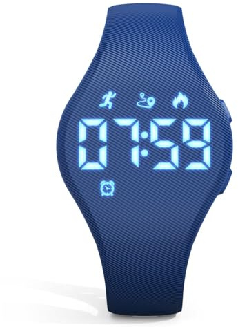 Focwony Kids Led Digital Fitness Tracker Watch for Ages 5-15, Deep blue | No App Need, Waterproof, Fashion Sport Wristwatch, With Step Counter, Alarm Clock, Soft Silicone Band
