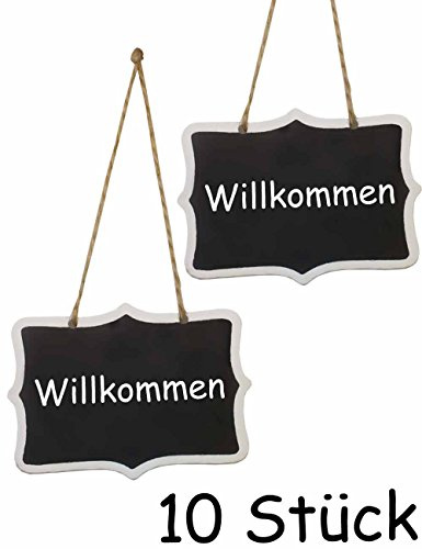 HOMETOOLS.EU® 10x Holz-Schilder mit Jute-Schnur, Memo-Tafel beschreibbar, Vintage, 7x5cm, 10er Set