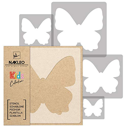 NAKLEO Schablonen Malen für Wandgestaltung im Kinderzimmer, 5 Stück Set 9x9 bis 34x34cm Schmetterling Wiese Tiere, Kinderzimmer Malvorlage Raumdekoration, Basteln DIY Wand Möbel