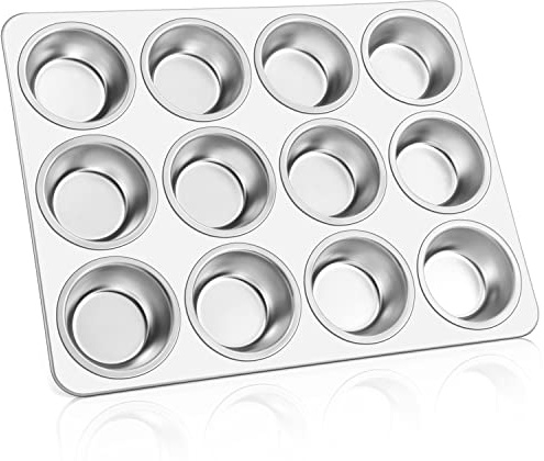 E-far Muffin Pan 12-Cup, Stainless Steel Cupcake Pan Metal Muffin Baking Tins for Oven, Regular Size & Easy Clean, Non-toxic & Dishwasher Safe