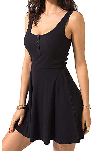 Vestido de Verano Sin Mangas de Tirantes Corto para Mujer - Vestido de Playa Elegante Color Sólido para Vacaciones y Noche