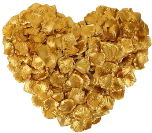 HDGSAFD 1000 Stück goldene Rosen, Rosenblätter, Rosenblüten-Dekoration, getrocknete Rosenblätter, Streudekoration, künstliche Rosenblumen, perfekt für Hochzeiten, Valentinstag (Gold)
