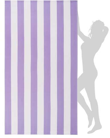 WILFA Extra Large Striped Lightweight Pool Towel, XL Mircofiber Cabana Swim Travel Towel for Adults, Light Purple