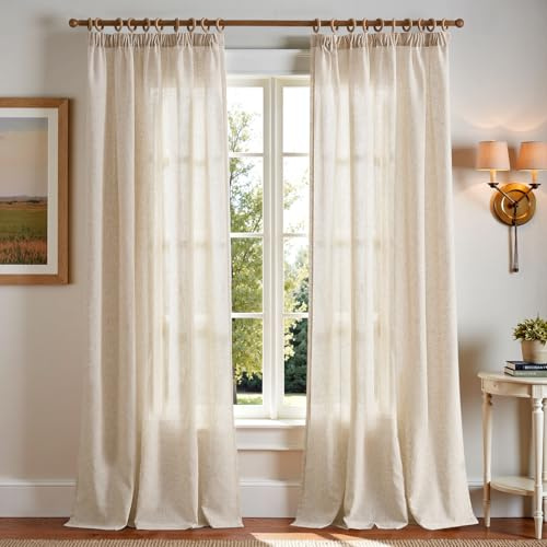 TOPICK Gardinen mit Kräuselband Vorhänge modern 2er Set H245xB140 Beige