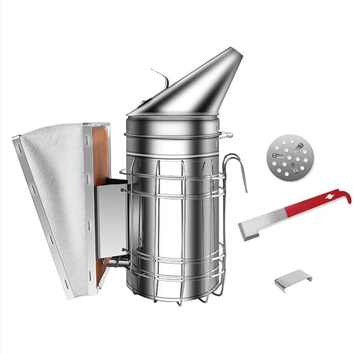 CROWNSHOP Beekeeping Smoker with Heat Shield Stainless Steel