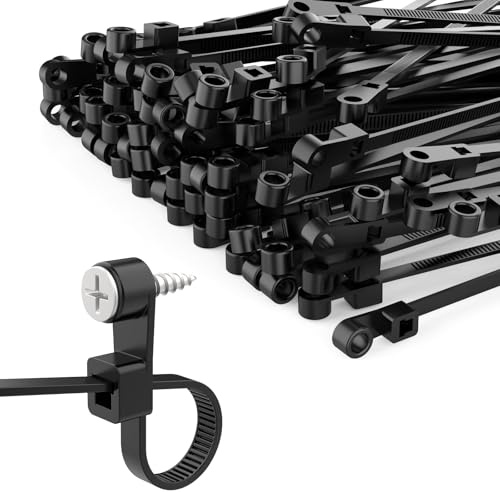 MILYARD 150 bridas negras de 12 pulgadas con agujero para tornillo, bridas de plástico de 50 libras con agujeros de tornillo para automoción, valla y gestión de cables al aire libre