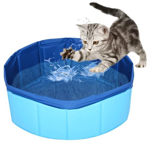 Katzenpool Klein, Katzen Planschbecken, Blau Hundepool für Kleine Hunde, Faltbarer Haustierpool für Katze Hund, Wasserspielzeug Katzen Pool Klein, Mini Planschbecken für Baden Spielen (30 * 11cm)