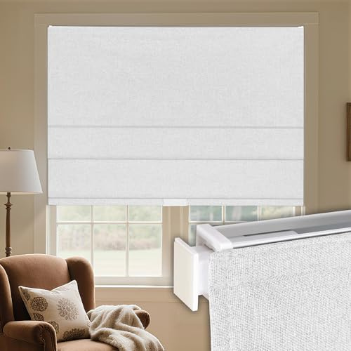 Grandekor No Drill Cordless Roman Shades for Windows,27 Wx64 H,Blackout Fabric Blinds for Indoor Windows,UV Privacy Protection Thermal Insulated,Easy Install,Blocking Roman Blinds for Home,White