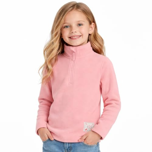 Blu Apparel Kids 1/4 Zip Fleece Sweater Heavy Weight Hiking Outdoor School Camping Jumper Pullover Half Zip (UK, Age, 9 Years, 10 Years, Regular, Pink)