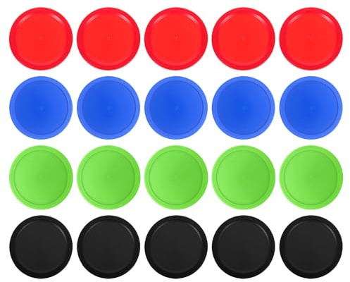 UKCOCO 20 Discos para Mesa de Hockey de Aire 64 MM de Plástico Resistentes Juego de Repuesto Multicolor Rojo Azul Negro Verde 5 Unidades Cada Color Accesorios para Juegos en Casa