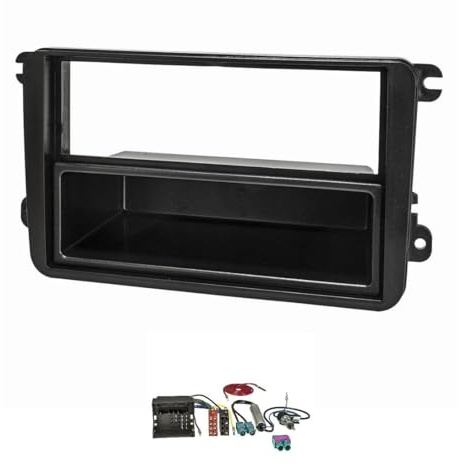 tomzz Audio 2457-050 Radioblende Set kompatibel mit VW Golf 5 V 6 VI Touran Passat 3C Caddy EOS Skoda Octavia mit Quadlockadapter ISO Doppel Fakra Antennenadapter Phantomeinspeisung ISO DIN