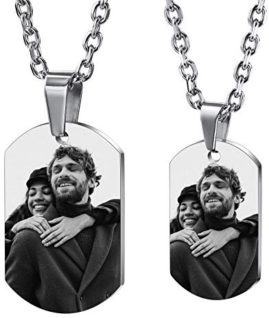 MeMeDIY Personalizzato Collana con Piastrina per Cani Incisione Foto/Nome Personalizzato con Foto Collana con Ciondolo per Uomo Donna Coppia Gioielli in Acciaio Inossidabile Amore (Argento Colore)