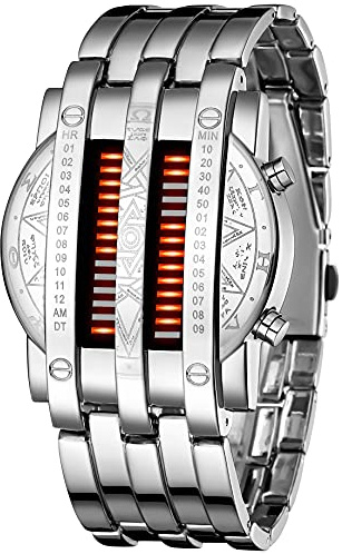 Orologi da polso placcati neri classici della matrice binaria del LED blu della vigilanza digitale degli uomini della, Argento rosso, Digitale