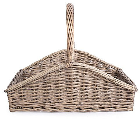 Rustic Shallow Style Grey Washed Wicker Fireside Log Basket Flower Basket Kindling Wood (Large)