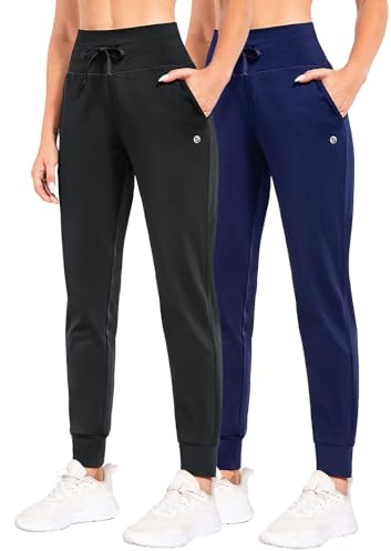 baleaf Women's Fleece Lined Joggers High Waisted Water Resistant Thermal Winter Trousers Running Yoga Pants Black XL