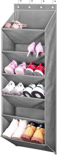 MISSLO Étagère à chaussures de porte avec poches profondes sur la porte - Organiseur de rangement pour placard étroit et dortoir - Peut contenir 12 paires de chaussures - Gris