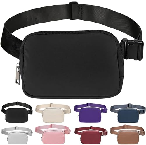 Bomvabe Bauchtasche für Damen Herren, Gürteltasche Nylon mit Verstellbarem Riemen 81cm bis 130cm, Bauchtasche Schwarz Klein 1L für Sport Outdoor Reise Running Wandern Radfahren