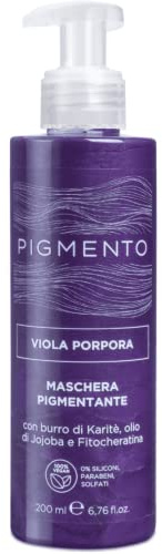 Pigmento, Maschera pigmentante per Capelli Viola Porpora, 200ml | Trattamento Ravviva il Colore con Burro di Karité e Olio di Jojoba, 100% Vegan e Senza Parabeni