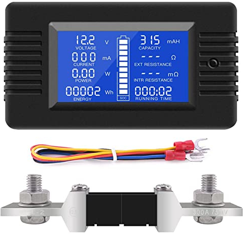 YOJOCK DC Battery Monitor Amperemeter, DC 0-200V Shunt 100A Voltmeter Digital Multimeter Current Ammeter Tester for Cars RV Solar System (PZEM-015+300A shunt)