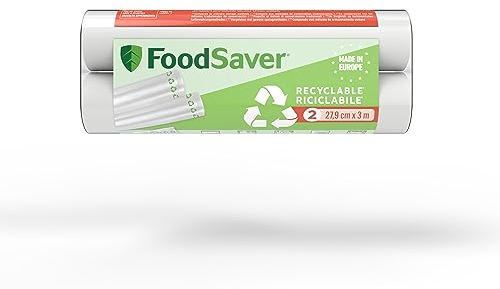 FoodSaver Vacuum Sealer Rolls| Recyclable & Reusable Food Bags | Keeps Food Fresh up to 5x Longer | BPA-Free | 2 x Freezer & Simmer-Safe Vacuum Rolls (28 cm x 3 m)