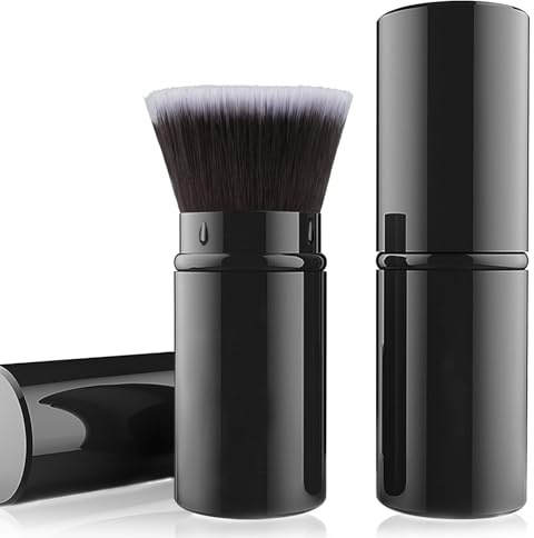 Falliny einziehbare Make-up Pinsel, Reise Kabuki Pulver Foundation Pinsel, tragbare Gesicht flüssige Foundation Sonnenschutzbürste mit Abdeckung für Mischflüssigkeit, Bronzer