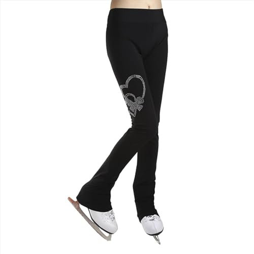 EMERZE Eiskunstlauf Hose Mädchen Dame Thermo-Strass-Eiskunstlauf Hose Plus Samt Wasserdicht mit Hohem Bund Skating-TrainingSleggings,001,XL