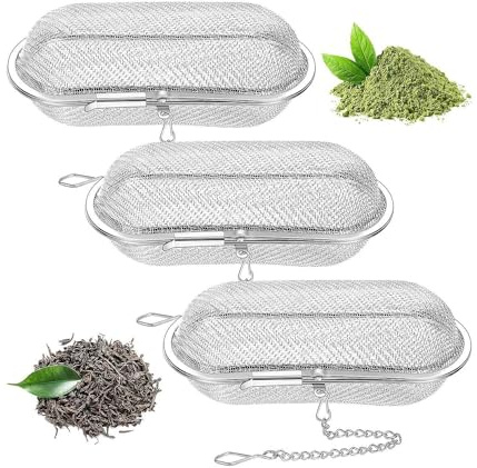 Aliaga Lot de 3 infuseurs à thé flottants en maille d'acier inoxydable ovale pour feuilles de thé, soupes, huiles, épices 10,7 x 4,4 cm