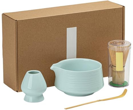 Matcha Set Matcha - Juego de batidores Matcha, juego de 4 piezas, juego de té matcha, con whisky matcha, cuenco, cuchara de matcha y soporte para batidor, juego de cerámica Matcha