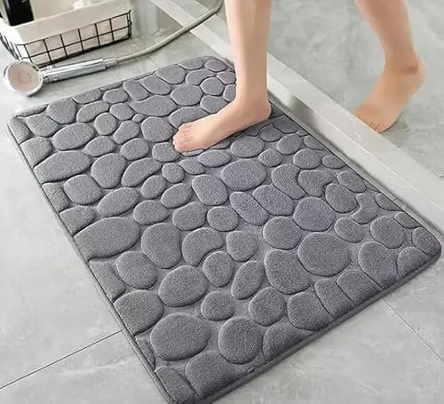 C-ZAM Tapis de Bain, Antidérapant, Mousse à mémoire de Forme, Absorbant et Lavable en Machine, Salle de Bain, Douche, Baignoire, Grand Format - 40x60 cm (Gris)