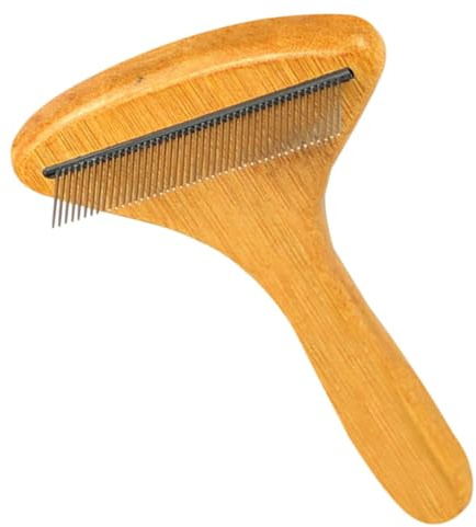 FONDOTIN Peine de Mano para Perros de Madera de Bambú Mango Ergonómico Que Desenreda y Previene Fatiga en Manos Adecuado Cuidado de Mascotas