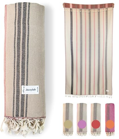 AURORA Peshtemal Hammam | Asciugamano in 100% cotone | Tessitura jacquard artigianale | Telo bagno, mare o sauna leggero e ad asciugatura rapida | Frange fatte a mano | AURORA-Rosso, 100x200 cm