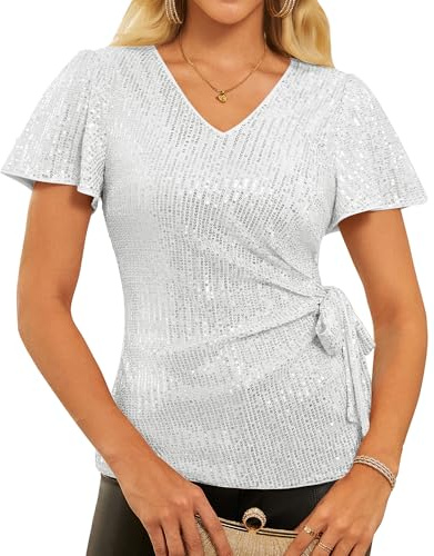 GRACE KARIN Damen Pailletten Oberteil Elegantes Glitzer Party Tops Festliche Blusen Kurzarm Tunika Shirts