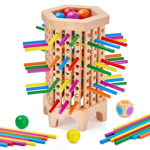 Montessori Wooden Board Game, 36 Colorful Sticks Dice Games for Kids 3 4 5 6 Years, Math Learning Toys Fine Motor Skills & Counting Educational Toy, Family Travel Game Birthday Gifts for Boys Girls