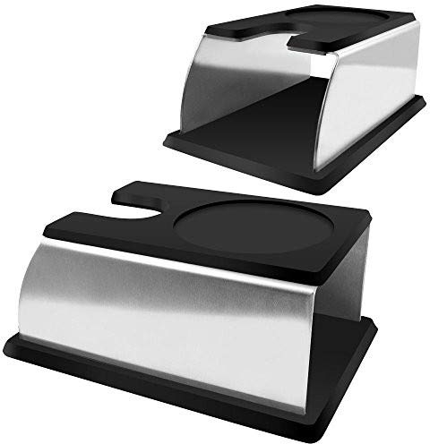 Fdit Portafilter Holder，2 Colors Coffee Tamper Holder Coffee Powder Maker Stand Rack Tool Stainless Steel+Silicone(Black)