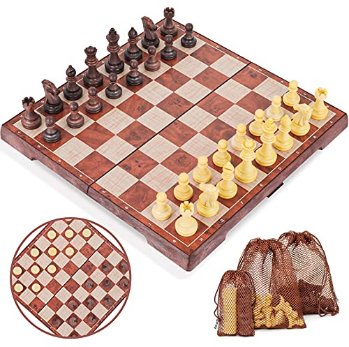 Peradix 2 in 1 Scacchi e Dama Magnetici, Scacchiera Pieghevole Gioco Intelligente Set da Viaggio Classico, Portatile (31 * 31CM)