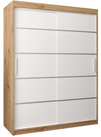 ABIKSMEBLE Armadio con ante scorrevoli - Armadio Verona 1 - Mobile con ante scorrevoli - Dimensioni: Larghezza 100 cm, Altezza 200 cm, Profondità 62 cm - Rovere Artisan + Bianco opaco