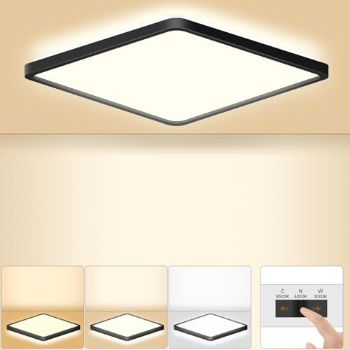 LEZOE LED Deckenleuchte 18W, 2000lm Deckenlampe 3000K/4000K/6500K, Warmweiß Neutralweiß Kaltweiß Flach Panel mit Hinterleuchtung für Wohnzimmer Schlafzimmer, Küche, Flur, Bad, Keller 22x22x2.5cm