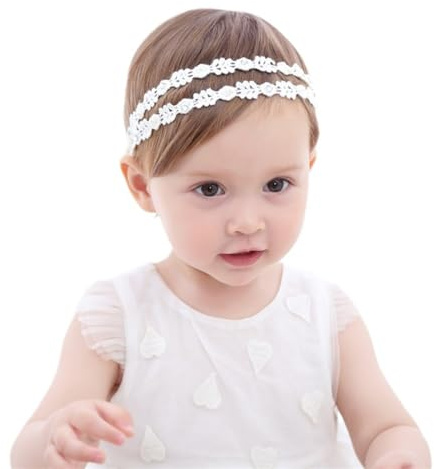 Fasce per neonate per capelli elastiche con doppio pizzo Accessori con fiocco morbido