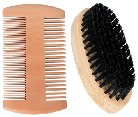 Acooruiteng Bartbürste Bartkamm Bartbürste Männer Bartkamm Männer Bart Bürste Beard Brush Bart Kamm Beard Comb Bristle Brush für Die Tägliche Bartpflege 2 Stück