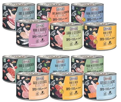 Mac's Cat Feinschmecker Katzenfutter 12x 200g | Garantierter 6 Sorten Mix | Auch als 6er Oder 12er Erhältlich | Getreidefreies Nassfutter für Katzen