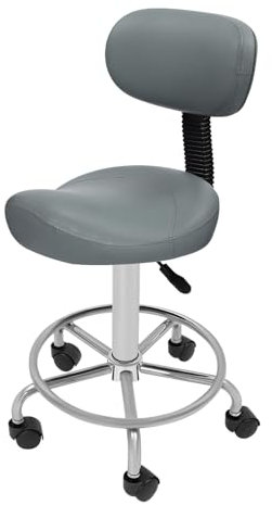 XUEMANSHOP Rullpall, 360° vridbar pall med ryggstöd och 5 hjul, justerbar höjd 45–59 cm, rullpall upp till 150 kg, justerbar lutning 15°, för salong, kontor, spa (grå)