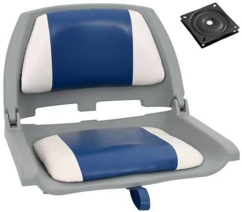 vidaXL Bootssitz Set 2-TLG., Bootsstuhl mit Polster Befestigungsgurt, Steuerstuhl 360° Drehbar Klappbar, Steuersitz Klappsitz Boot, Blau Weiß