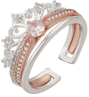 Générique Bague Couronne Empilable 2 en 1, Bague Tendance en Zircone Cubique, Bijou Tendance pour Femme (Silver)