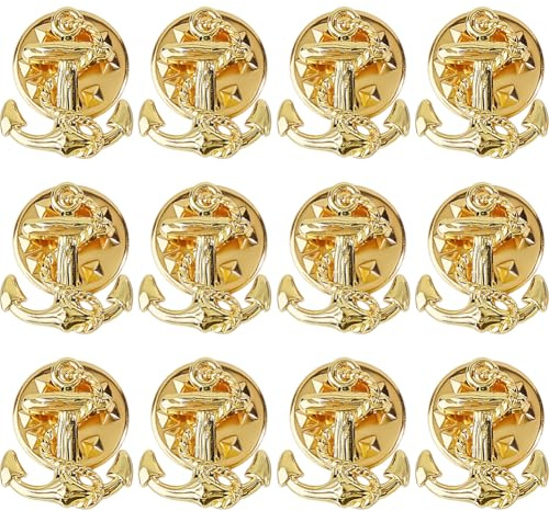 SUPERFINDINGS 12 Piezas Broche Ancla Dorado/Platino/Negro Ancla Pines Decorativos Broches de Aleación Broche de Vela Diseño Marino Pin de Solapa para Mujeres y Hombres Traje Abrigo Chaqueta de Tela